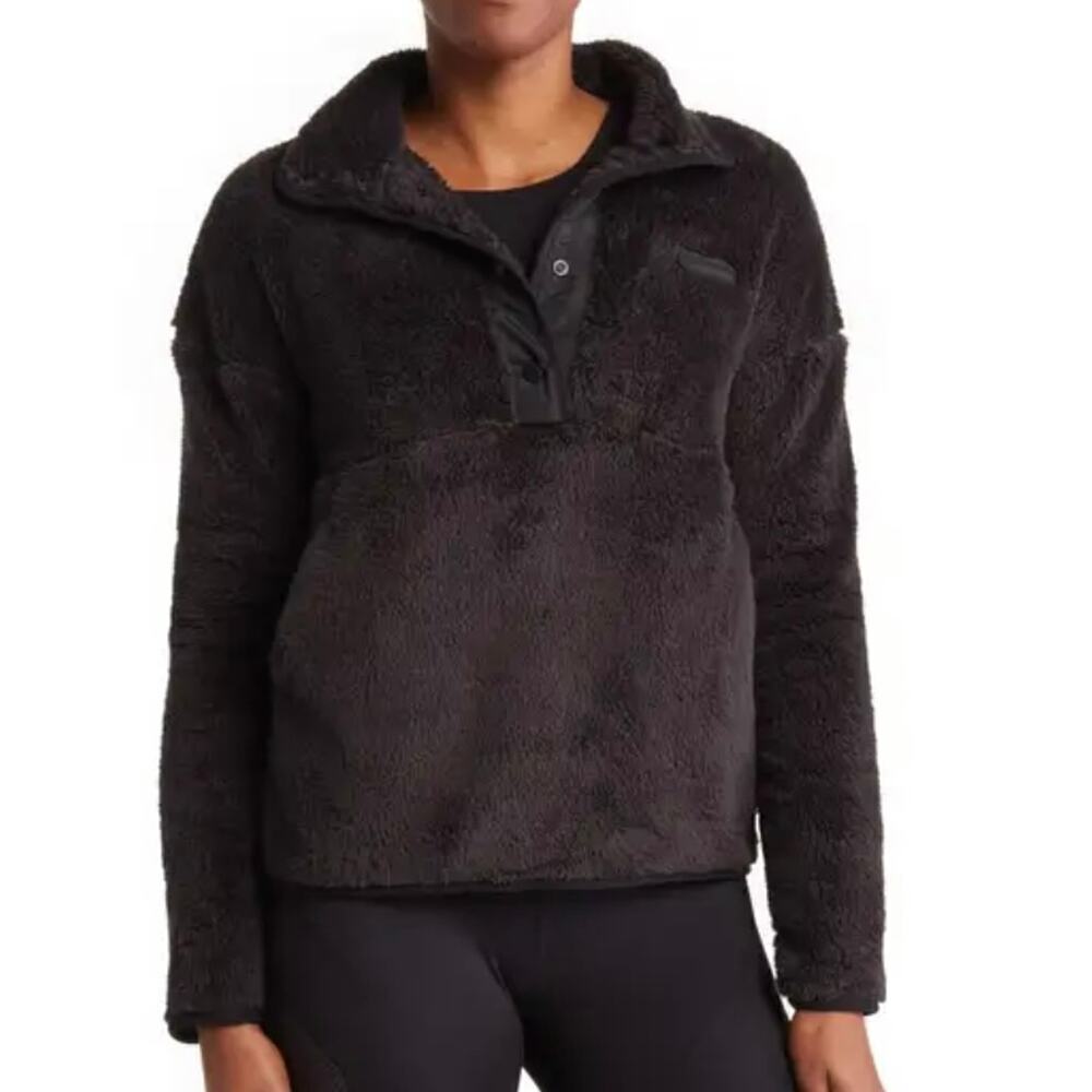 Spyder Cozy Teddy Jacket‎ Plush Pullover Black Quarter Snap Women's Size XL